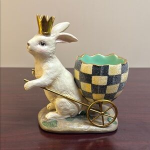White Rabbit with Gold Crown and Checkered Egg Cart